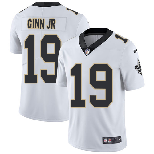Nike Saints #19 Ted Ginn Jr White Men's Stitched NFL Vapor Untouchable Limited Jersey - Click Image to Close